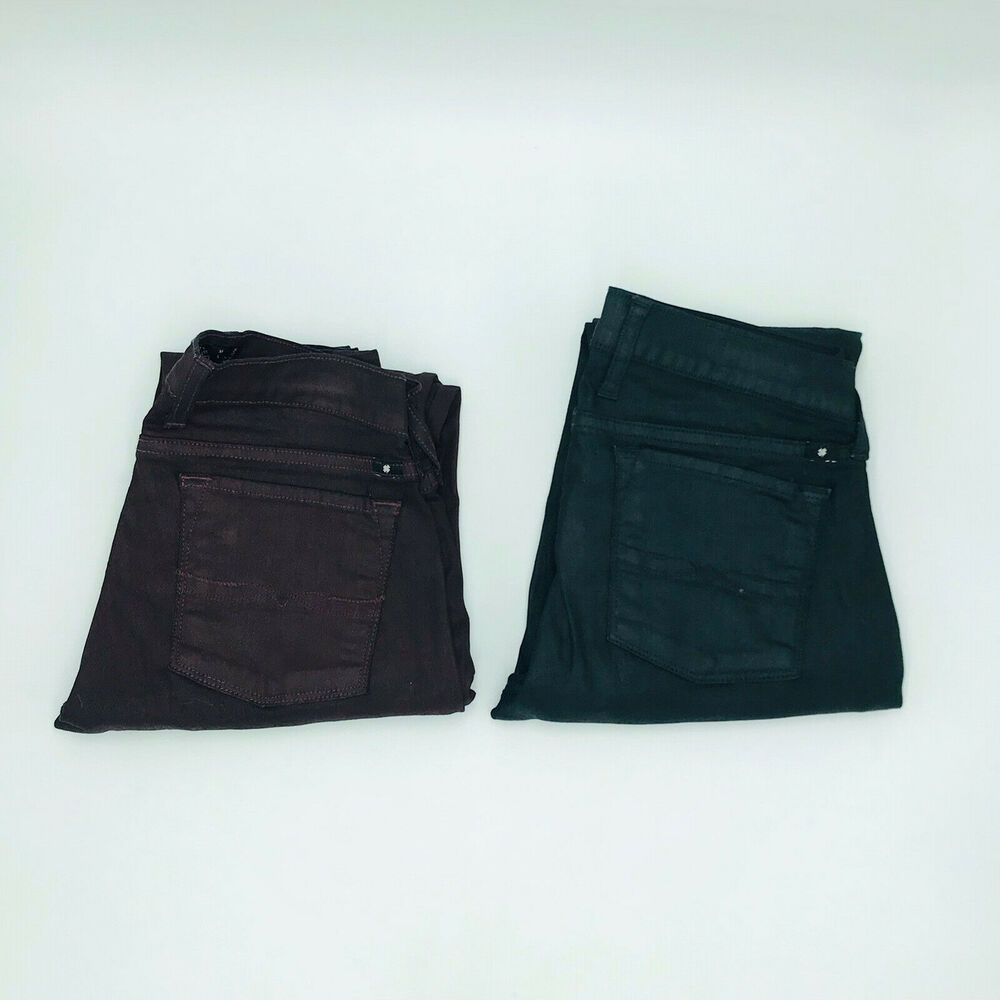 2 Lucky Brand Women's 4/27 Pants Charlie Skinny Stretch Burgundy Black Set